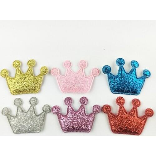 100pcs Crown shape glitter 6 colors Kawaii Appliques for Headband Padded Patches Appliques Sewing Supplies DIY Craft Decoration