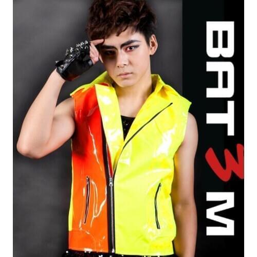 2020 summer style personality slim male sleeveless oblique zipper vest men punk rock costumes singer dance stage star fashion