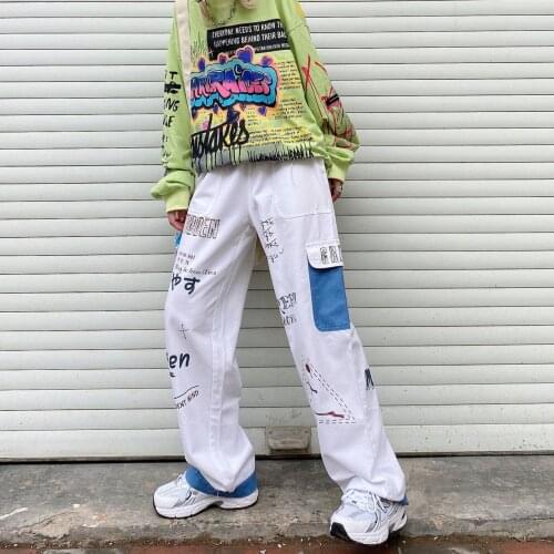 2020 Streetwear Graffiti Harem Pants Casual Cotton Loose Elastic Waist Sweatpants Patchwork Hip Hop Harajuku Jogger Men Trousers
