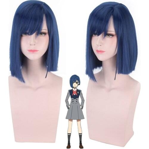 35cm Anime DARLING in the FRANXX Cosplay Ichigo Wig Role Playing Wigs Halloween Cosplay Navy Blue Hair Wig Cap