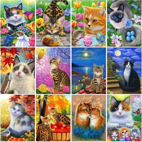 Cute Cat 5D Diy Diamond Painting Full Round Square Drill Mosaic Embroidery Animal Cross Stitch Kits Handmade Craft Decor Gift