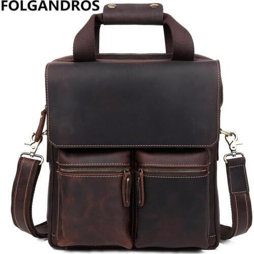 Brand men vertical genuine leather briefcases 13 inch laptop tote bag fashion cowhide handbag vintage messenger crossbody bag