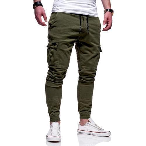 Mens Vogue Slim Fit Ankle-tied Pencil Pants Joggers Trousers Male Casaul Drawstring Side Pockets Harem Pants Solid Sportswear