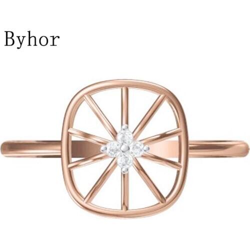 Byhor Solid 14K White+Rose Gold 0.032ct H/SI Natural Diamonds Fine Jewelry Trendy Wedding Band Vintage Diamond кольцa ring Women