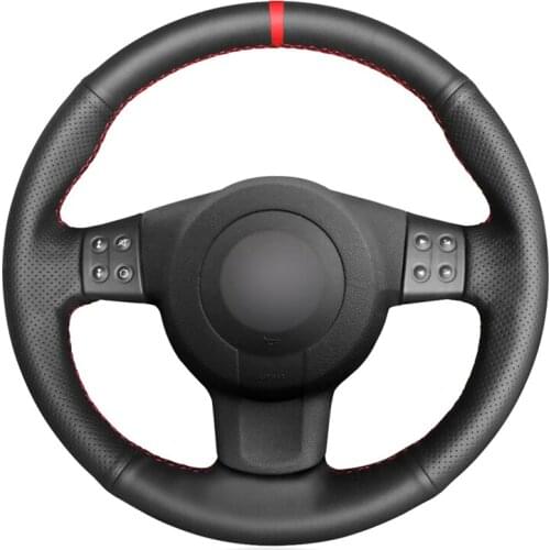 Black PU Faux Leather Red Marker DIY Hand-stitched Car Steering Wheel Cover for Seat Leon (Mk2) 2006-2008 Ibiza (6L) 2007