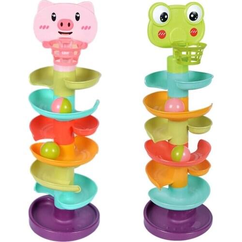 FBIL-Rolling Balls Game DIY Toy with Swirling Ramps Early Education Baby Toy Rolling Ball Track Slide Ball Tower Kids Toy
