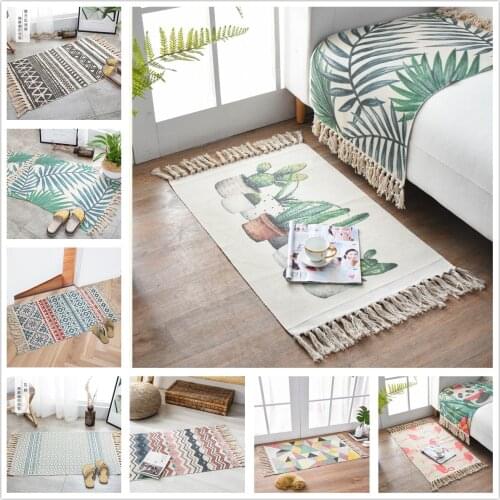Ins Style Plant Cactus Mat Carpet Tassel Decor Cotton and Linen Sofa Bedside Bathroom Rug Doormat Balcony Kitchen Area Rug 60x90