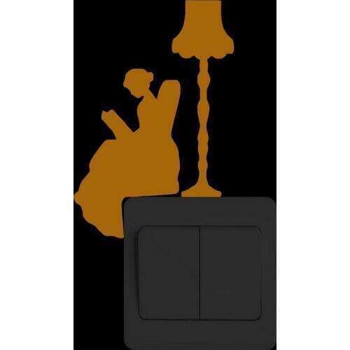 Girl Reading Book Under Lamp Switch Sticker Glowing in the Dark Wall Sticker Children Bedroom DIY Decoration Luminous Decal Deco