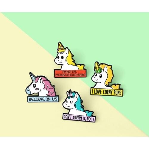 Cartoon Quotes Badge Metal Enamel Enamel Pin Cute Unicorn Brooch Backpack Clothes Lapel Pin Jewelry Gift for Friends