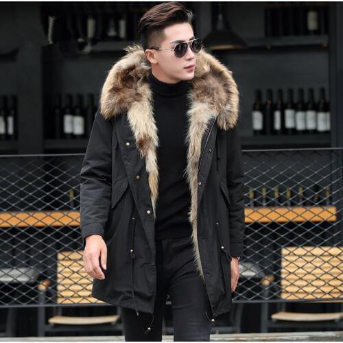 Winter Jacket Men Clothing Real Raccoon Fur Collar Hooded Liner Coat Parka Canada Style Veste Homme Hiver P-P8238C ZL838