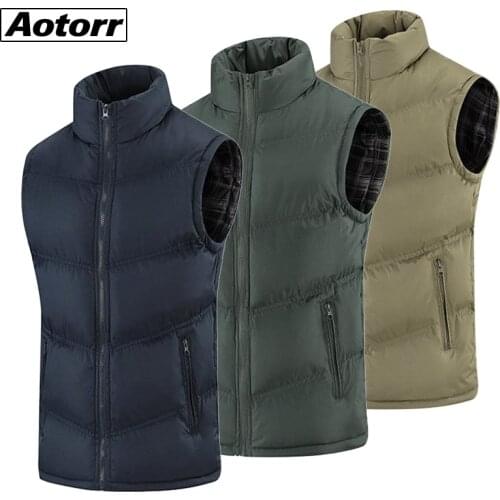 Mens Winter Fashion Vest Sleeveless Jacket Winter Warm Soft Men Veste Coat Casual Zipper Cotton Waistcoat Male Solid Color Vests