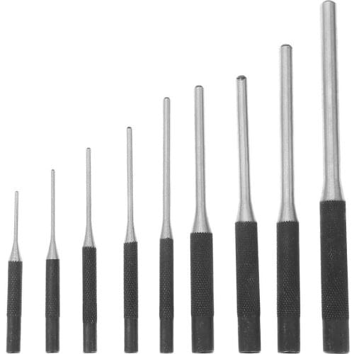 9Pcs Steel Multi Size Round Head Pins Punch Set Punch 40cr Steel Grip Roll Tool Kit Professional Hollow End Starter Punch Chisel