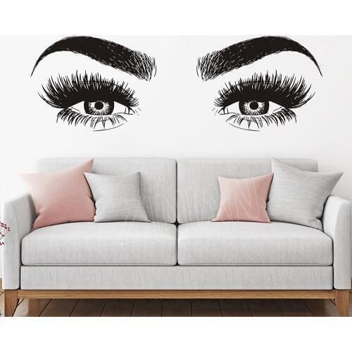 Beauty Salon Eyes Wall Sticker Vinyl Wall Decal For Bedroom Girls Eyelashes Decoration Decal Stickers Murals Wallpaper B258