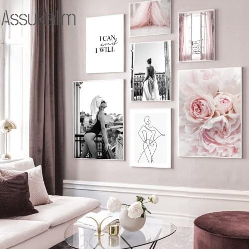 Flowers Wall Art Canvas Sexy Woman Prints Line Abstract Poster Fashion Painting Nordic Wall Pictures For Living Room Decoration
