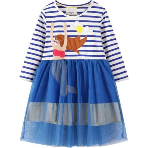 2021 Autumn New Baby Mermaid Tulle Birthday Party Costume Kids Mesh Patchwork Princess Dress Children Unicorn Cartoon Pink Dress