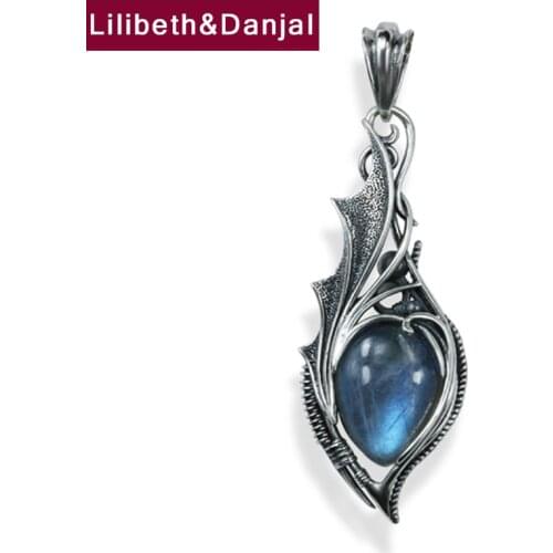 Dragon Eye Necklace Pendant Pure 925 Sterling Silver Inlaid Natural Stones Free Black Leather Rope Jewelry Men Women 2021 New P6