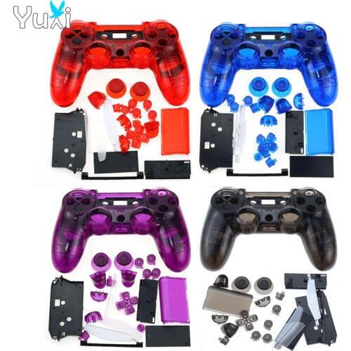 YuXi Clear Full Housing Controller Shell Case Cover Mod Kit buttons For Dualshock 4 PS4 Old version JDM-001 Replacement Parts