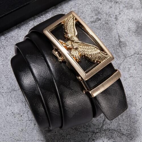 2020 NEW Famous Brand Designer Belts for Men Business Black Genuine Leather Belt with Eagle Gold Automatic Buckle Luxury Belts