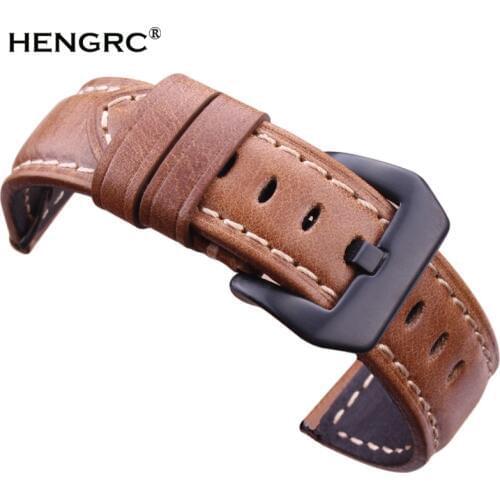 Wholesale 10pcs/set Watchbands Retro Genuine Leather Brown Men 20 22 24mm Soft Watch Band Strap Metal Pin Buckle Accessories