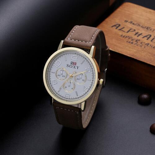 SOXY Luxury Wrist Watch Fashion Leahter Sport Watch Men Watch Mens Gold Watches Hour Clock relogio masculino reloj hombre