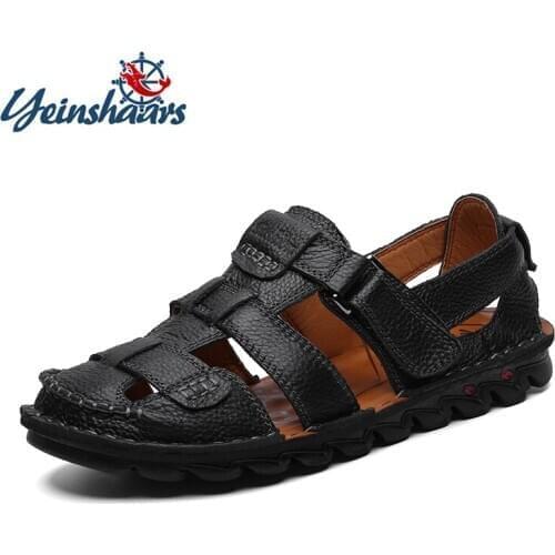 New Sandals For Men Leather Outdoor Mens Sandals Casual Beach Comfortable Summer Men Breathable Rubber Shoes 2020 Large Size 48