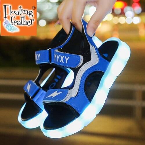 Size 25-35 Boys Non-slip Glowing Shoes Girls USB Charging Luminous Shoes Unisex Led Light Up Sandals Children Breathable Sandals