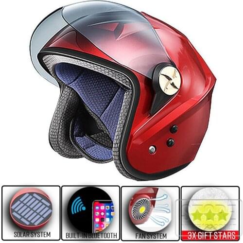 Summer Motorcycle Bluetooth-compatible Helmet ABS Solar Energy Air Conditioning Fan Music Electric Vehicle Connect Phone Helmets