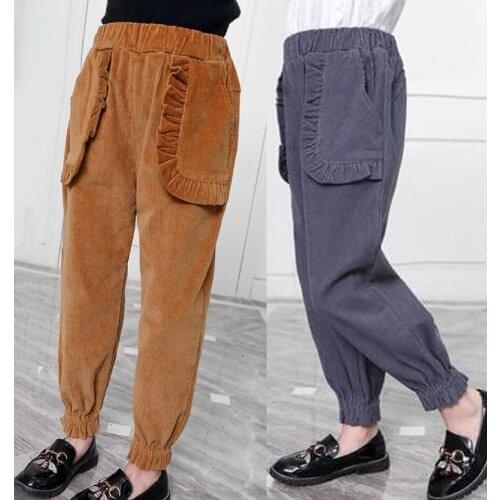 New 2019 Dark Autumn Winter Plus Thick Kids Girls Pants Children Trousers For 3 4 6 8 10 12 Years 4 Colors Warm Corduroy Pant