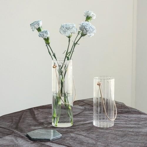 Cutelife Nordic Ins Simple Metal Portable Striped Transparent Glass Vase Texture Floral Floral Arrangement Hydroponic Home Decor