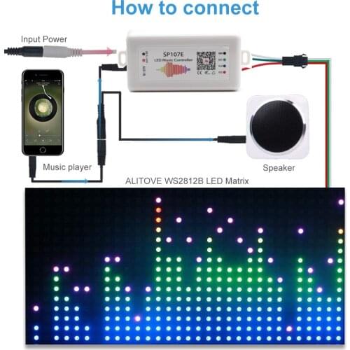 SP107E Bluetooth-compatible LED Music Controller for WS2812B WS2813 SK6812 LED Pixel Strip SPI Controllers by Smart Phone APP