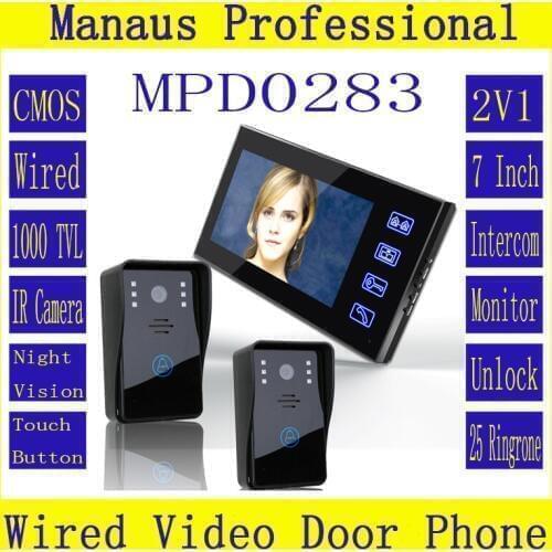 Video Door Phone Intercom Doorbell, 2 Remote Unlock Night Vision Security CCTV Camera & 1 Home Surveillance 7 Inch Monitor D283b