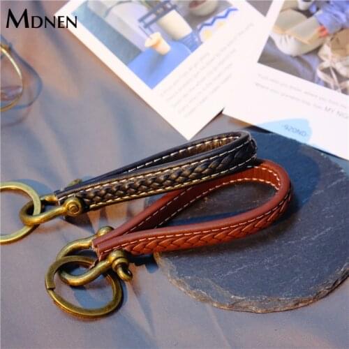 Vintage Brass Buckle Handmade Suture Leather Keychain Pure Copper Brass Horseshoe Buckle Auto Waist Key Chain Car Keyholder