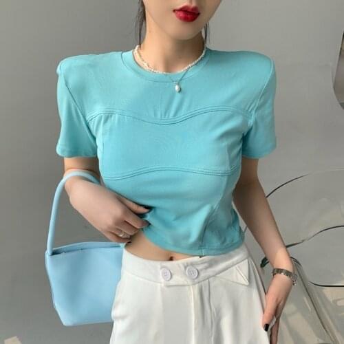 Summer New Tight Short Sleeve T-Shirt O collar Womens T-Shirt High waist Short Style T-Shirt