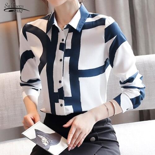 2021 New Chiffon Shirt Women Korean Loose Print Women Blouse New Autumn Long Sleeve Casual CardiganTops Shirt Blusas Mujer 10789