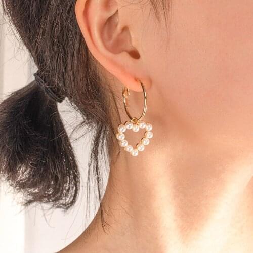 New Fashion Korean Imitation Pearl Oversized Round Drop Earrings For Women Statement Stainless Steel Earrings 2021 Trend Jewelry