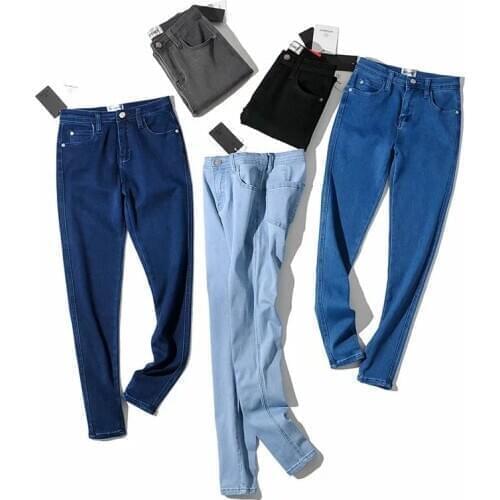 Autumn Women Casual High Waist Jeans Woman High Elastic Jeans female washed denim pants Stretch skinny Jeans