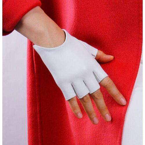 Womens short design natural sheepskin leather gloves girls genuine leather gloves fingerless brief motorcycle glove R635