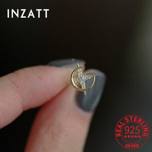 INZATT Real 925 Sterling Silver Zircon Star Moon Stud Earrings For Fashion Women Party OL Fine Jewelry Accessories Drop Shipping