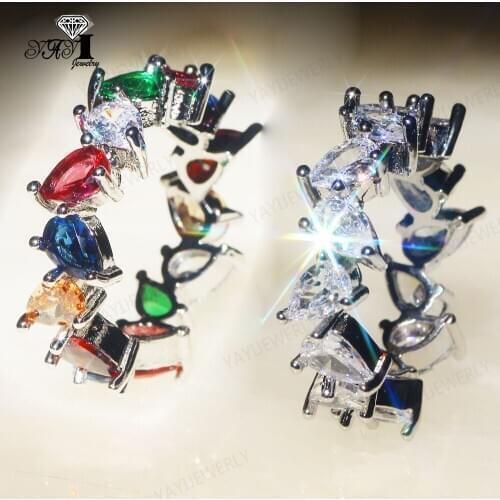 YaYI Jewelry Fashion Princess Cut Whole Circle 14CT White Multi Zircon Silver Color Engagement Lovers wedding Party Rings 1434