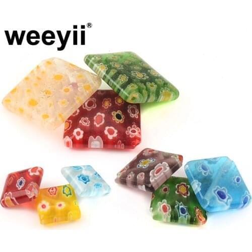 10/14/20mm Fashion Mixed Square Millefiori Flower Lampwork Glass Beads For Jewelry Making DIY Bracelet Accessories Findings