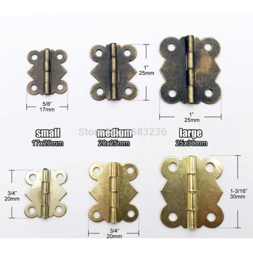 12pcs Small Heavy Duty Butterfly Shape Jewelry Chest Gift Wooden Music Box Wine Case Dollhouse Hinge with screws 2 color 3 size