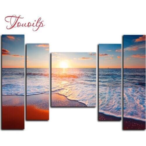 5pcs,Full square&round Sunset seascape 5d Diamond Painting Cross Stitch Diamond Embroidery Patterns rhinestones Diamond Mosaic