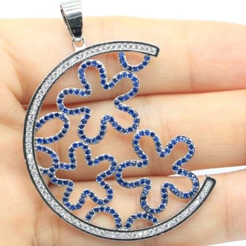 36x25mm SheCrown Pretty Flowers Shape Created Blue Aquamarine CZ Jewelry Making Silver Pendant