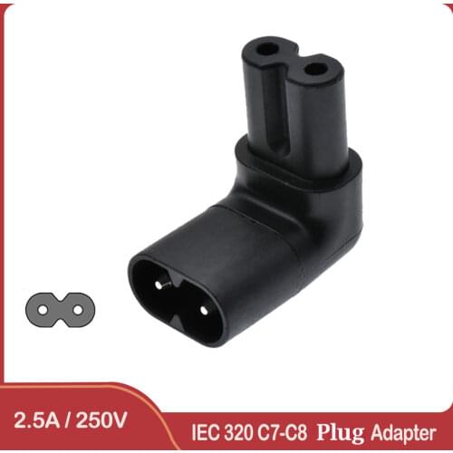 1Pc IEC 320 2-Pin C7 Female To C8 Male Right Angled AC Power Adapter Converter