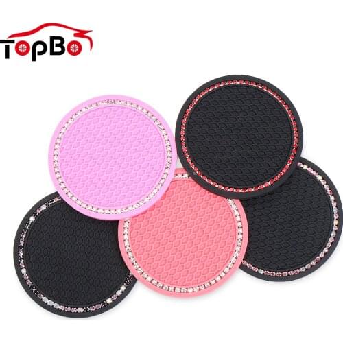 2Pcs Car Cup Holder Coaster Non slip Pad Mat Rhinestone Anti-Slip Pad Mat Silica Gel Non-Slip Car Mat Car Accessories