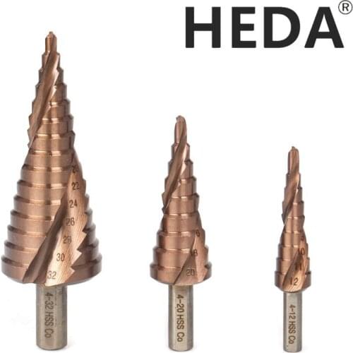 Free Shipping M35 Cobalt Step Drill Bits 4-12/4-20/4-32mm HSS Drill Bit Kit Spiral Groove Triangle Hex Shank For Stainless Steel