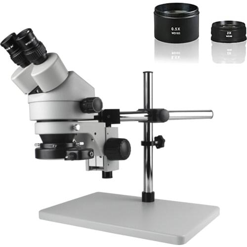 7X-45X Continuous Zoom Binocular Stereo Microscope Big Boom Stand Universal Bracket 56 LED Light For Phone PCB SMD Repair white