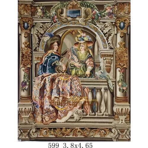 Bohemian tapestriesAntique French Aubusson Husbandry Agrarian Pastoral Scene Tapestry Panel Square Multi Color Yellow