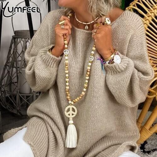 Yumfeel Brand New Fashion Necklace Handmade Wood Stone Peaceful Tassel Women Necklaces