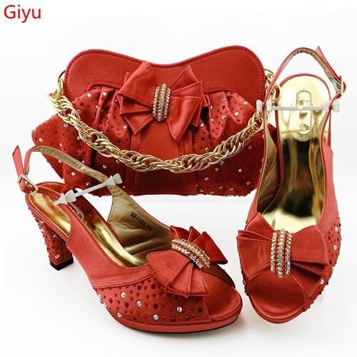 Doershow beautiful Shoes And Bag Matching Set With coral Hot Selling Women Italian Shoes And Bag Set For Party Wedding!SBZ1-10